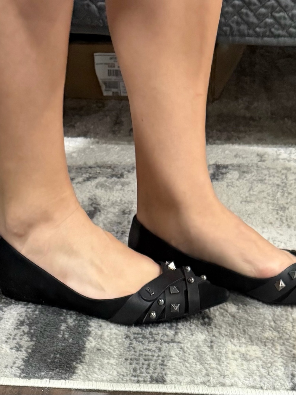 Black Pointed-Toe Studded Flats for Women
